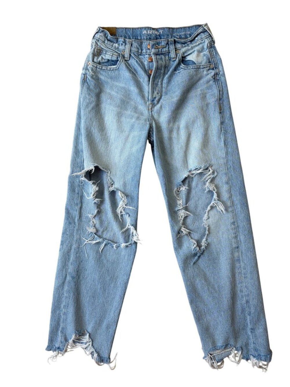 Ariat Tomboy Straight Ultra High Rise Jeans Womens 25 Destroyed Button Fly Boho